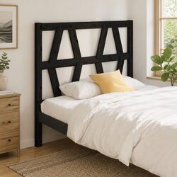 Black Bed Headboard 96 cm with Slatted Wood Design