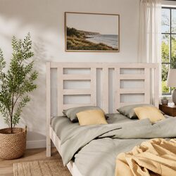 Bed Headboard 141 cm White Solid Pine Wood Slatted Design Bedroom Furniture