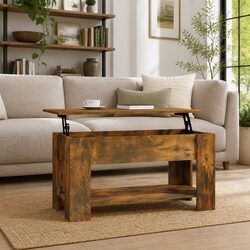Versatile Smoked Oak Coffee Table with Adjustable Top