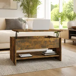Coffee Table with Hidden Storage Smoked Oak Adjustable Liftable Top Modern