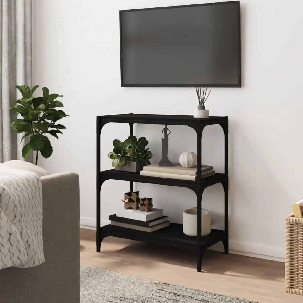 Book Cabinet Black 60x33x70.5cm Industrial Style 3 Shelves Storage Shelf