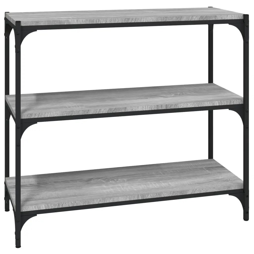 Book Cabinet 3 Shelves Grey Engineered Wood Steel Frame Industrial Storage