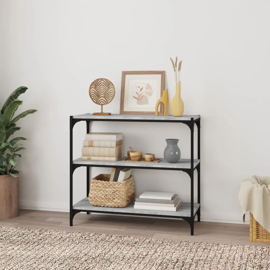 Book Cabinet 3 Shelves Grey Engineered Wood Steel Frame Industrial Storage