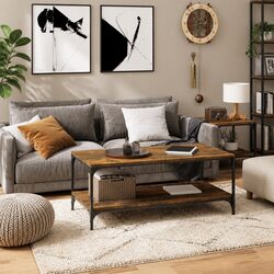 Coffee Table with Storage Brown Engineered Wood Steel Frame Living Room