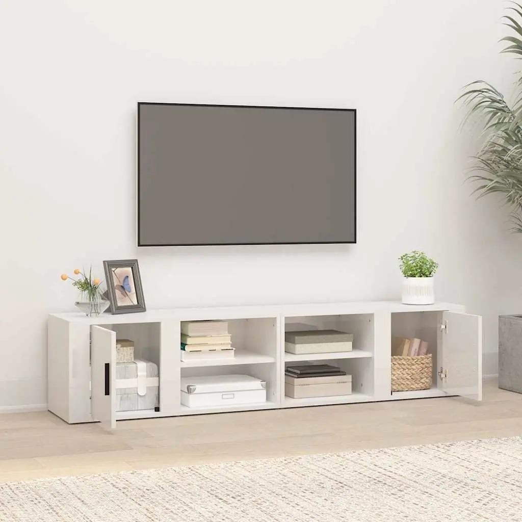 TV Cabinets 80x31.5x36 cm High Gloss White 2 Piece Media Storage Unit
