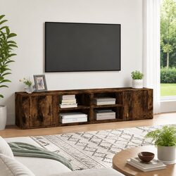 Enhance Your Living Space with 2 Brown Oak TV Cabinets