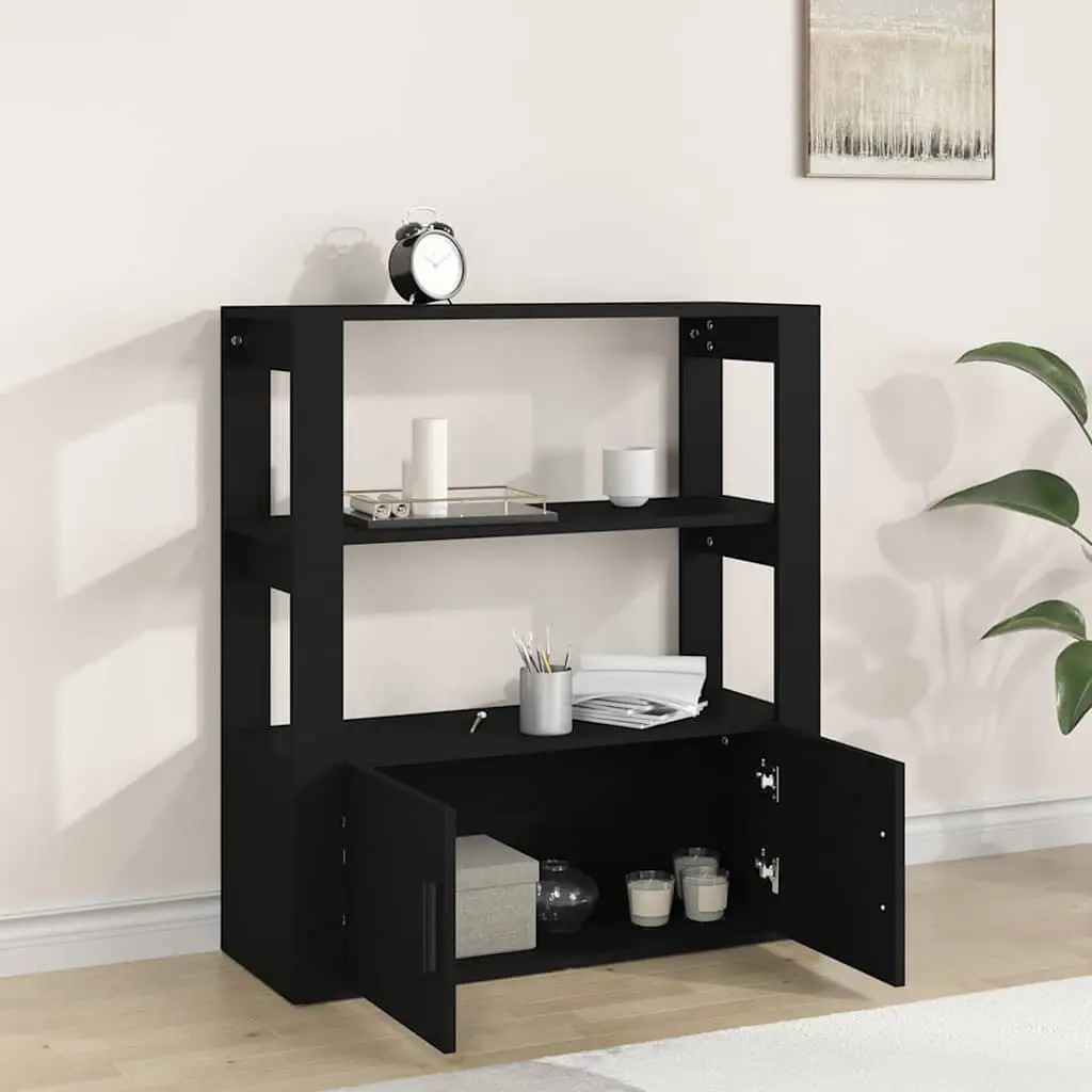 Storage Cabinet Black 80x30x90cm Engineered Wood Sideboard with Doors and Shelves