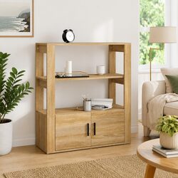Sideboard Engineered Wood Storage Cabinet Shelves Doors Brown Living Room