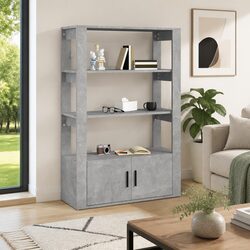 Sideboard Grey Storage Cabinet Engineered Wood Shelves Doors Organiser