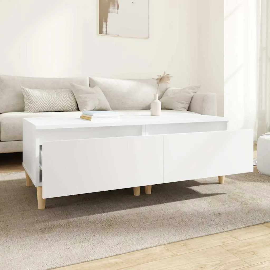 White Engineered Wood Side Tables Set of 2 with Drawer Storage Scandinavian Style