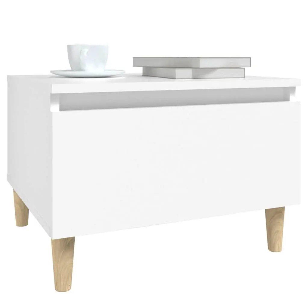 White Engineered Wood Side Tables Set of 2 with Drawer Storage Scandinavian Style