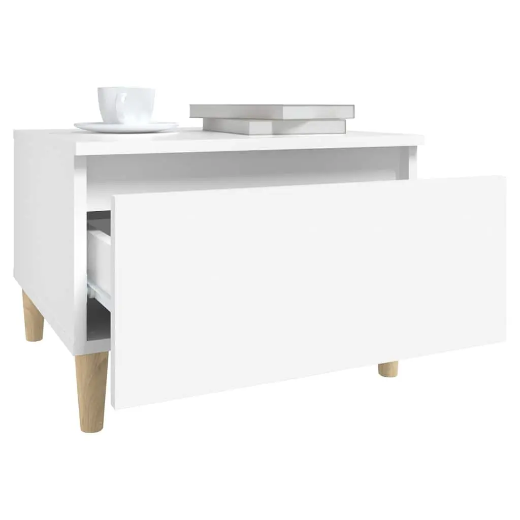 White Engineered Wood Side Tables Set of 2 with Drawer Storage Scandinavian Style