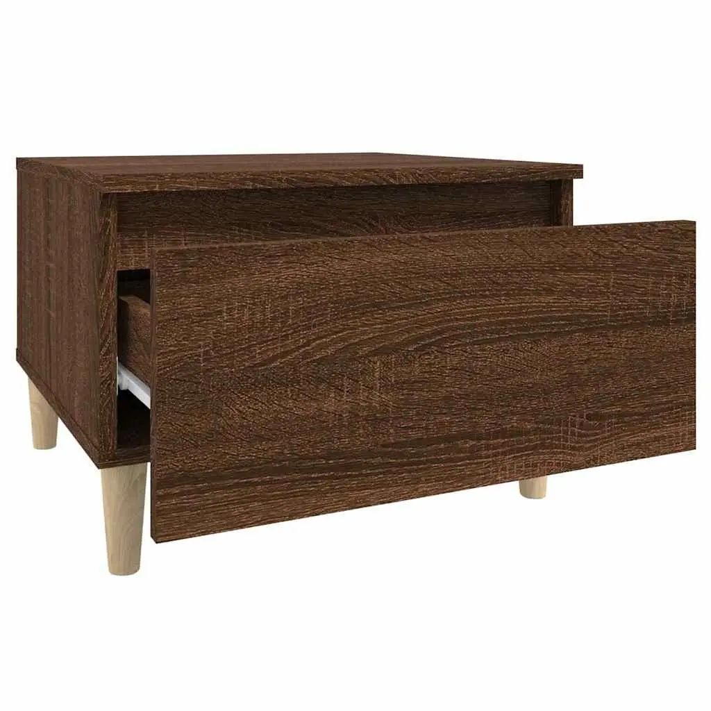 End Tables Set of 2 Brown Oak Scandinavian Side Table with Drawer Storage