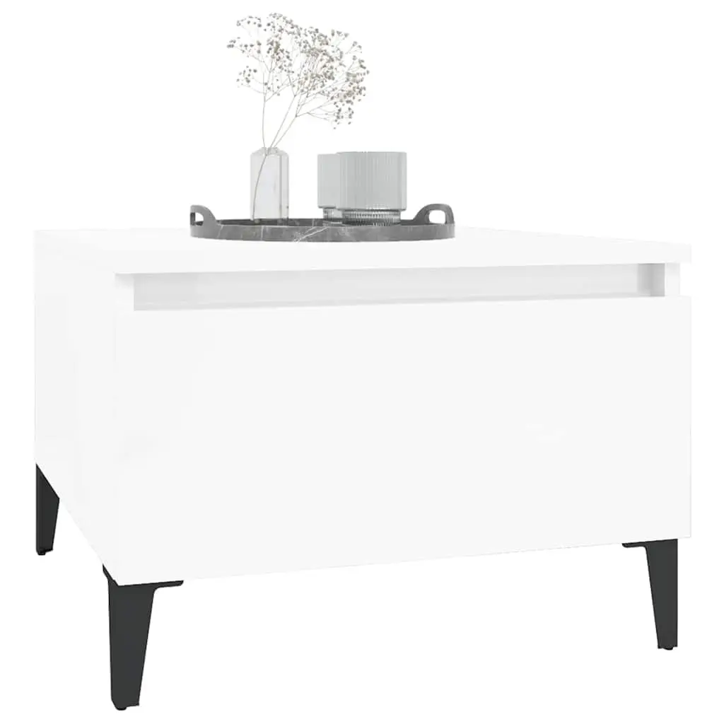 End Table 50cm High Gloss White with Drawer Storage
