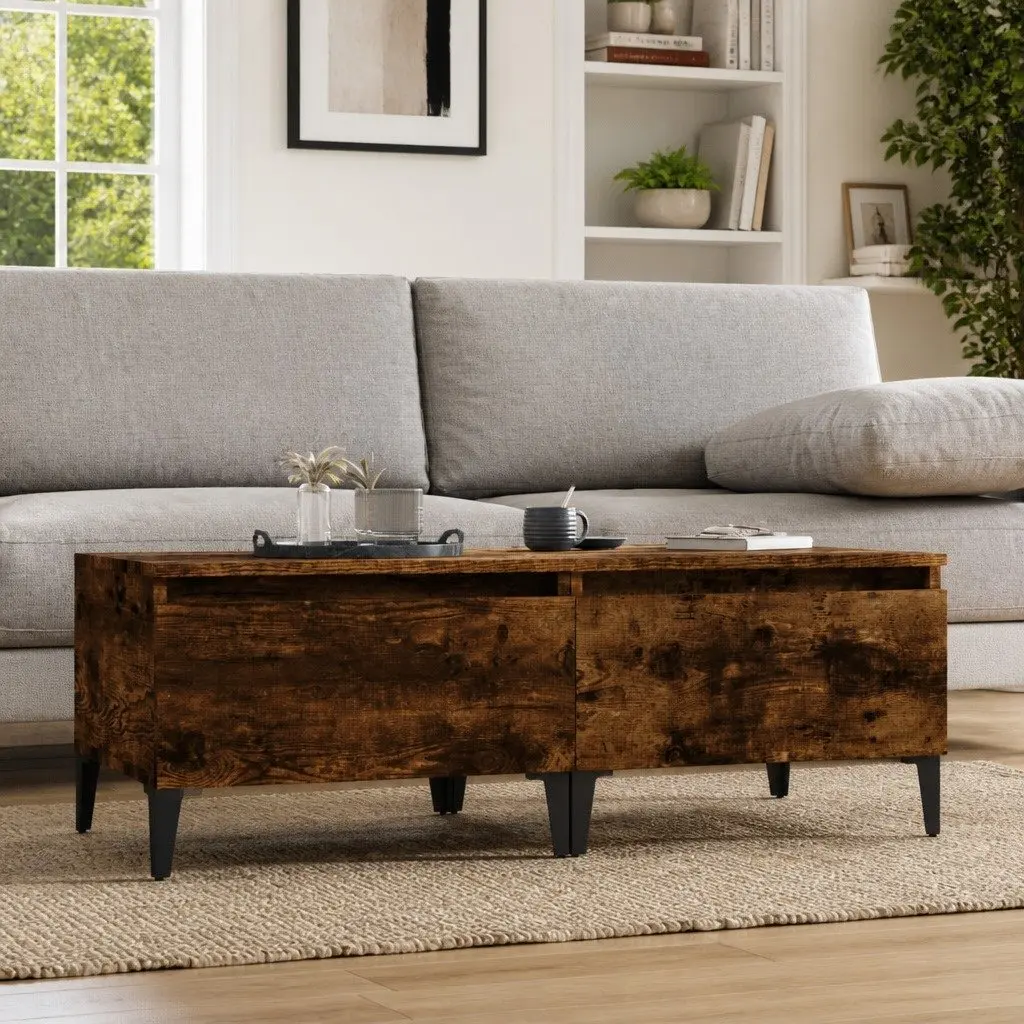 End Tables Set of 2 Smoked Oak Storage Drawers Industrial Style Furniture