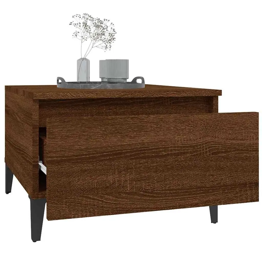 End Tables 2 pcs Brown Oak Industrial Side Table Engineered Wood Drawer Storage