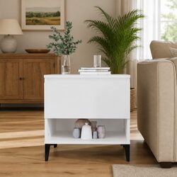 Side Table White End Table Living Room Storage Drawer Compartment Industrial
