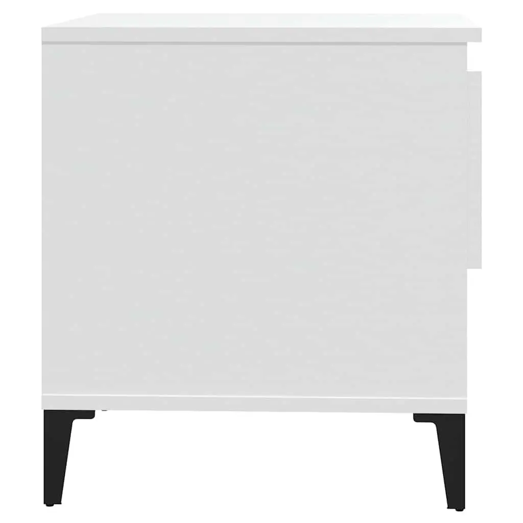 White Engineered Wood Side Tables 2 Piece with Storage Drawer and Metal Feet