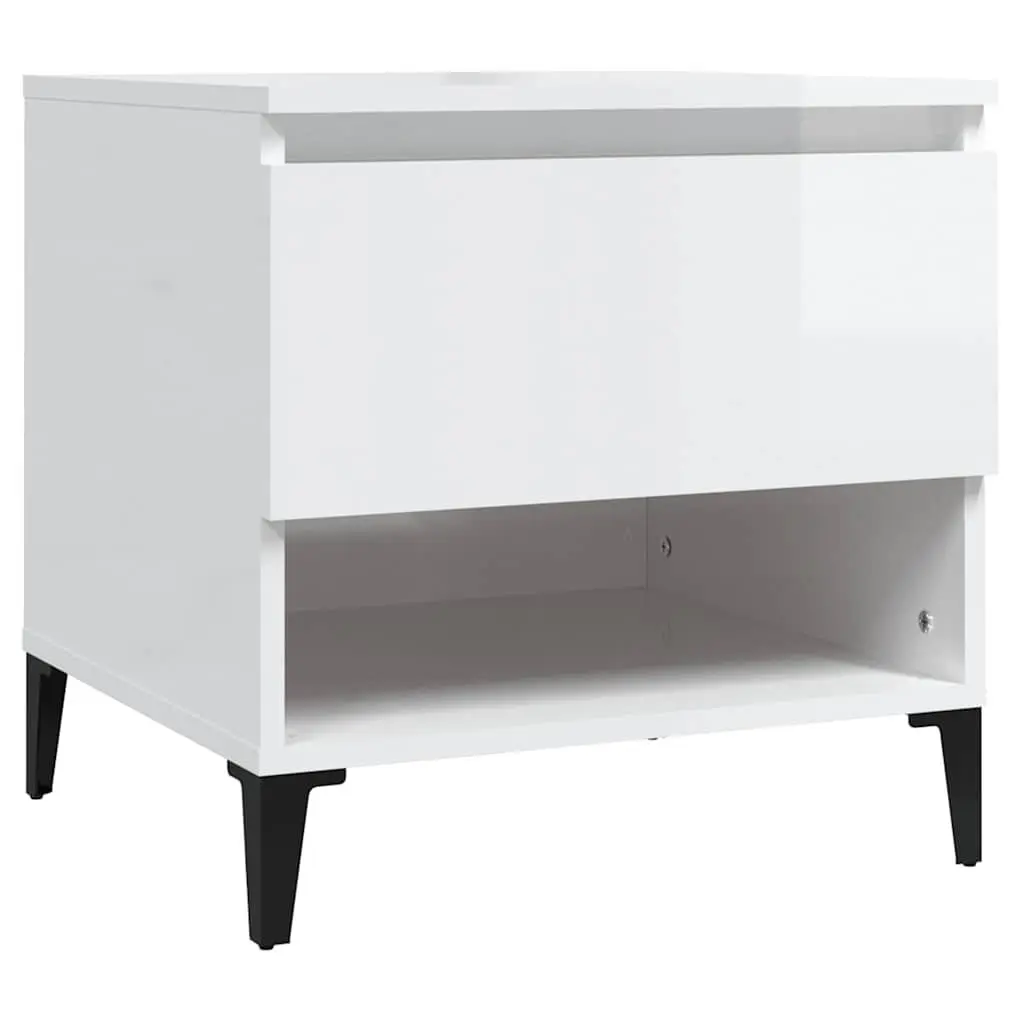 End Table White High Gloss Engineered Wood Storage Drawer Compartment
