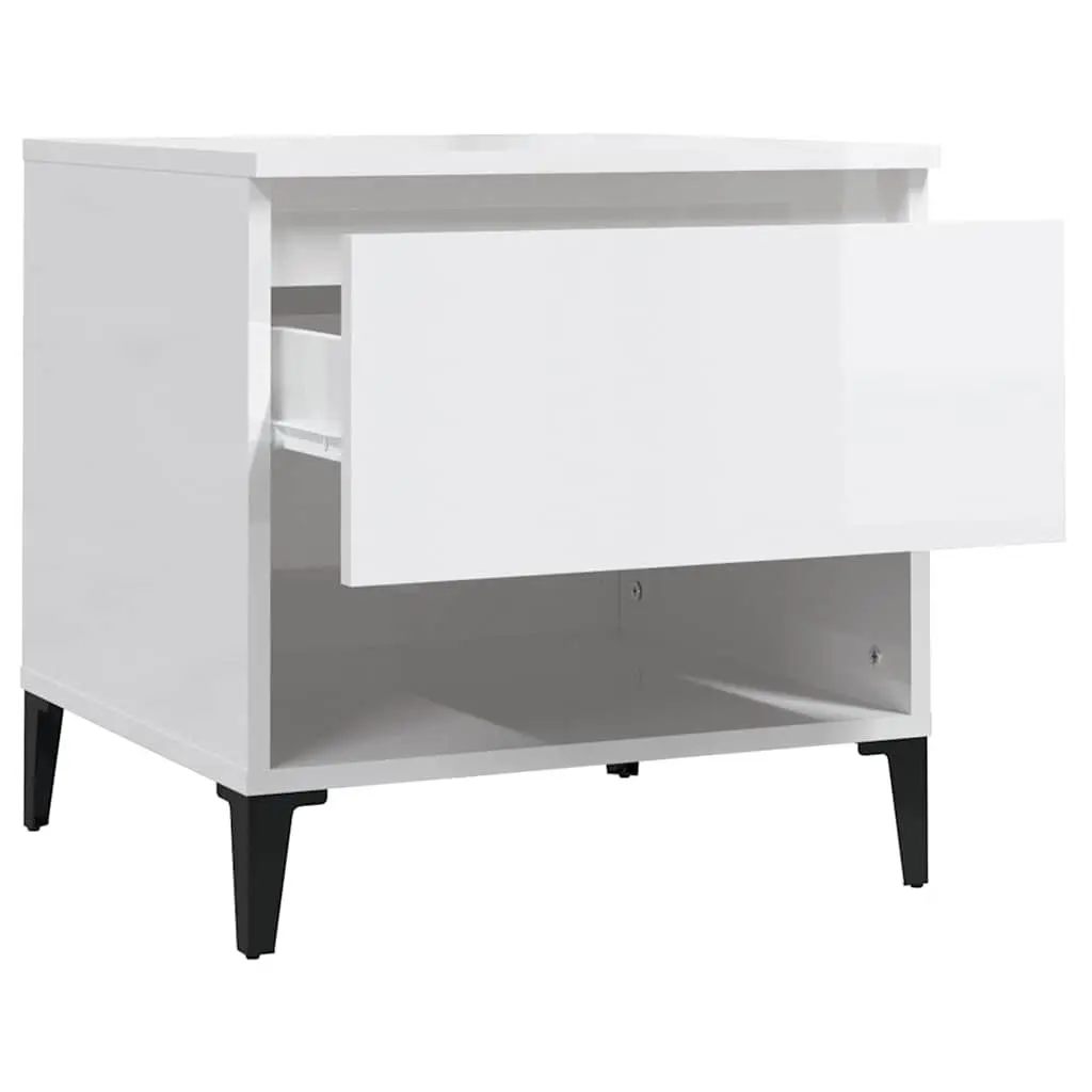 End Table White High Gloss Engineered Wood Storage Drawer Compartment