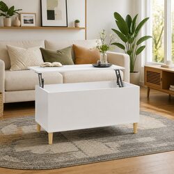 Lift Top Coffee Table in White Gloss with Hidden Storage