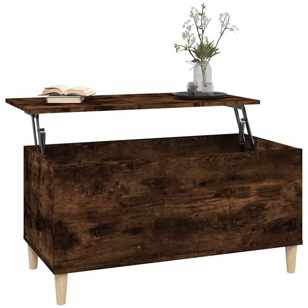 Lift Top Coffee Table Smoked Oak Brown Engineered Wood Hidden Storage Organizer