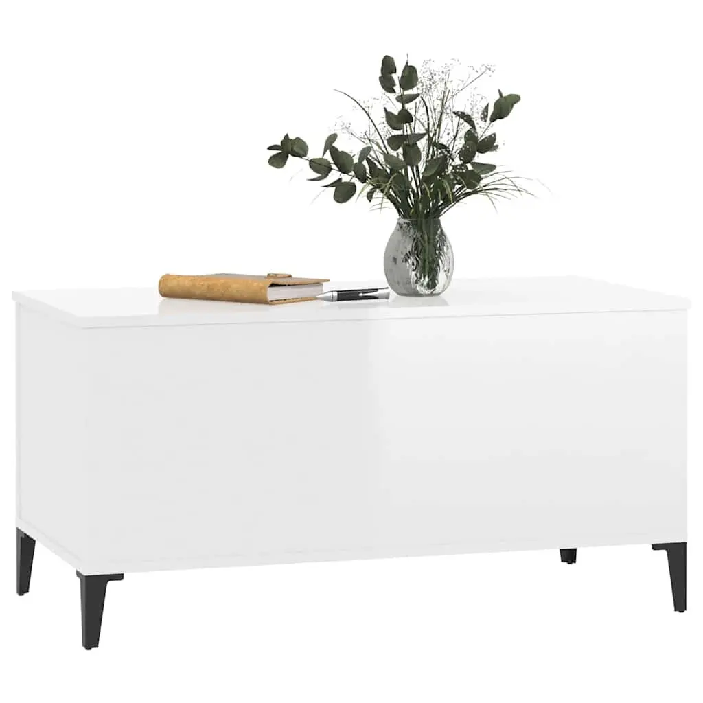 Coffee Table White High Gloss Lift Top Design Storage Compartment 90x44.5x45cm