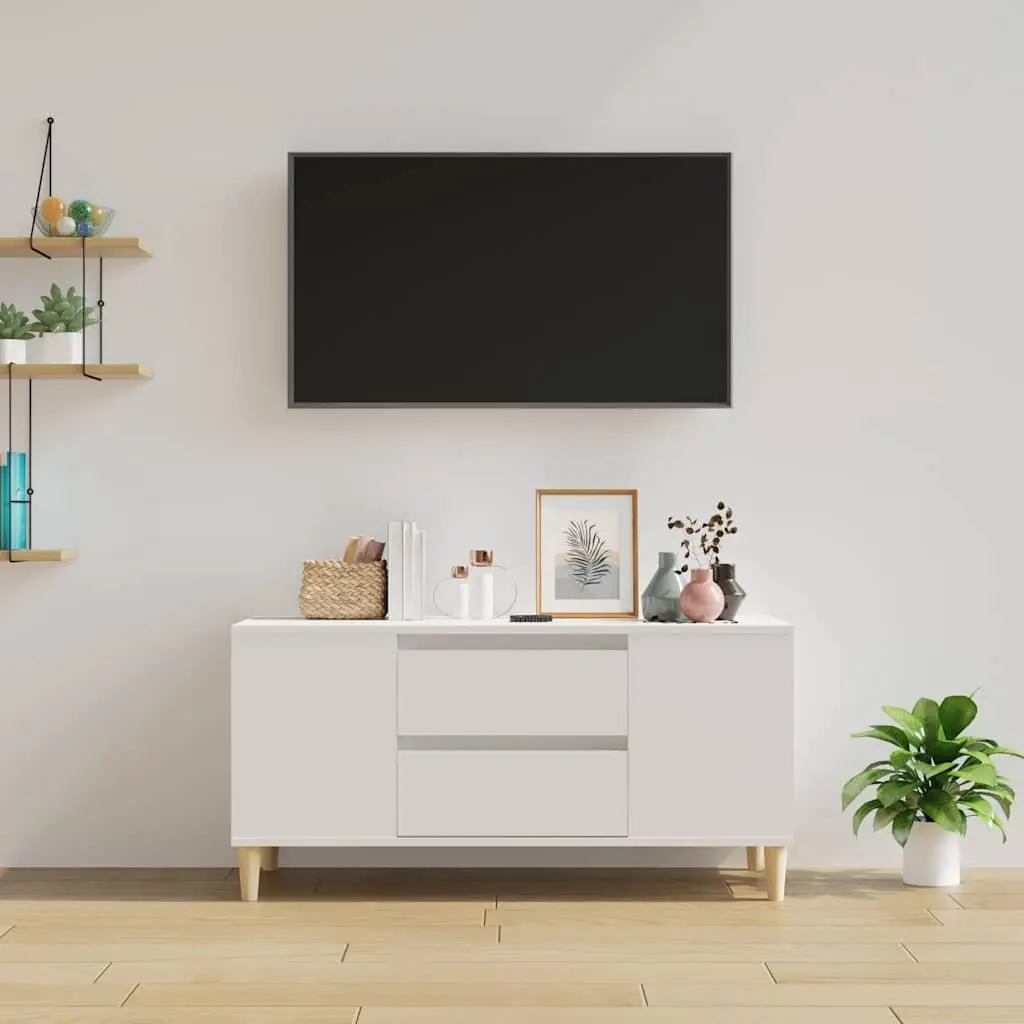 TV Cabinet White 102x44.5x50cm Engineered Wood Storage Unit Scandinavian Design