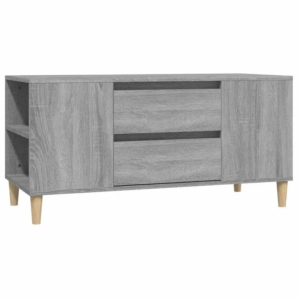 Engineered Wood TV Cabinet Grey with 4 Open Compartments and 2 Drawers 102x44.5x50cm Storage Unit