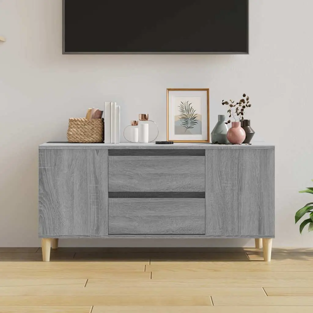 Engineered Wood TV Cabinet Grey with 4 Open Compartments and 2 Drawers 102x44.5x50cm Storage Unit