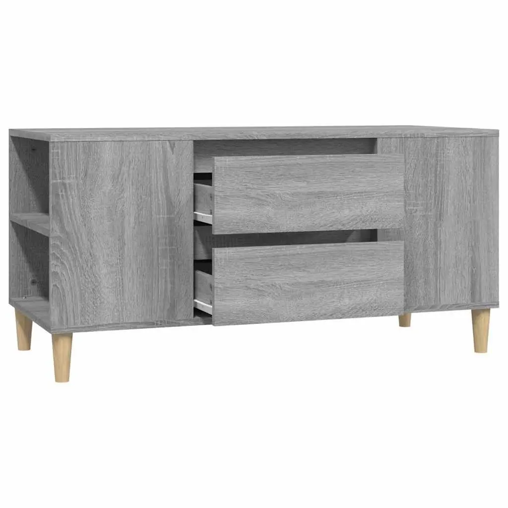 Engineered Wood TV Cabinet Grey with 4 Open Compartments and 2 Drawers 102x44.5x50cm Storage Unit