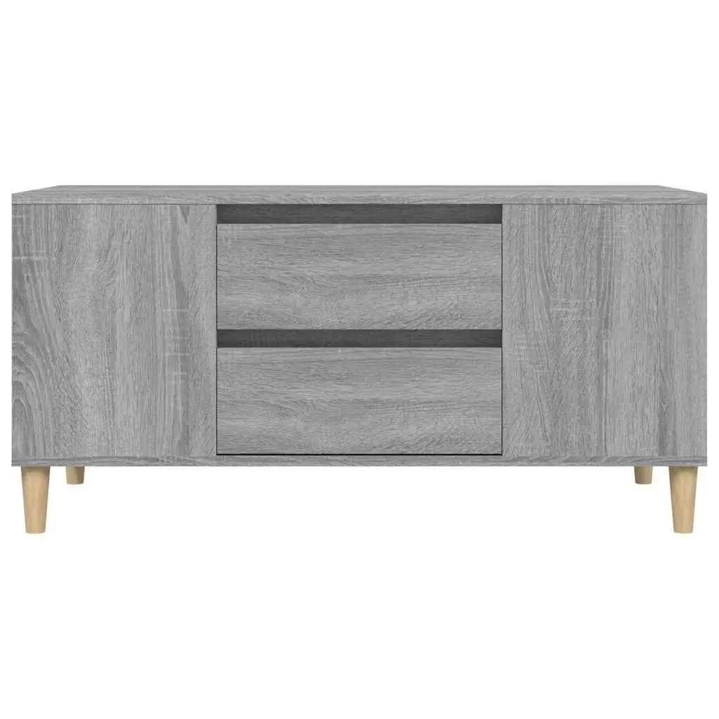 Engineered Wood TV Cabinet Grey with 4 Open Compartments and 2 Drawers 102x44.5x50cm Storage Unit