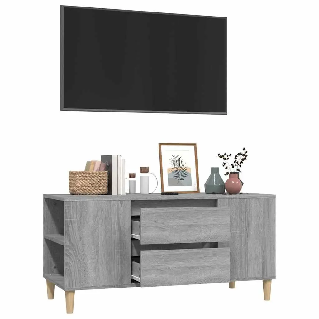 Engineered Wood TV Cabinet Grey with 4 Open Compartments and 2 Drawers 102x44.5x50cm Storage Unit