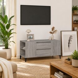 TV Cabinet Grey Sonoma Engineered Wood Industrial Style 4 Compartments 2 Drawers