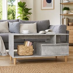 Coffee Table Grey Engineered Wood Accent with Storage Drawer Open Compartments