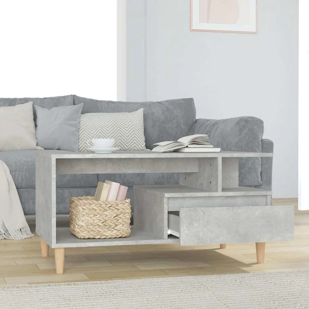 Coffee Table Grey Engineered Wood Accent with Storage Drawer Open Compartments