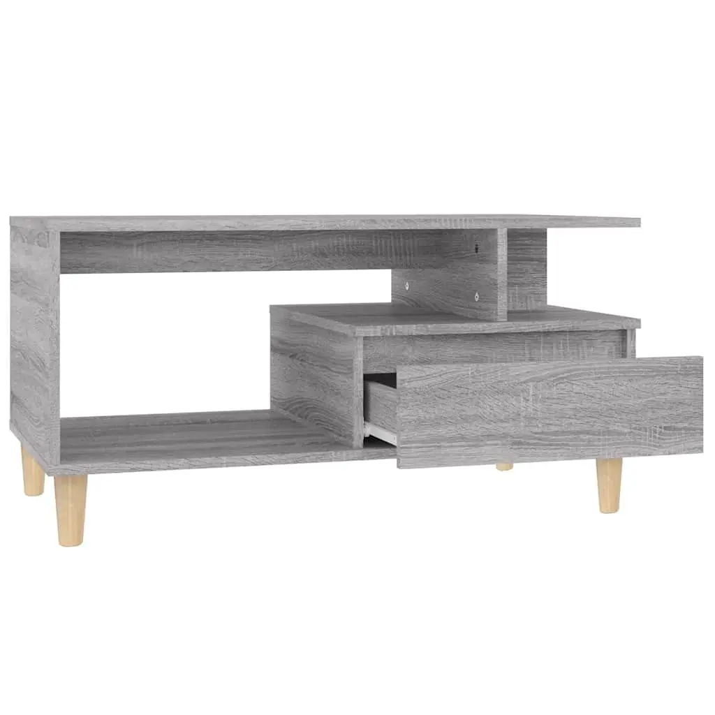 Coffee Table 90x49x45cm Grey Engineered Wood Open Compartment Drawer Storage