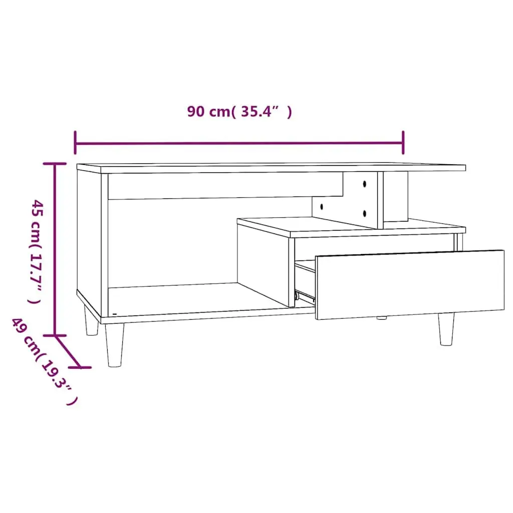 Coffee Table 90x49x45cm Grey Engineered Wood Open Compartment Drawer Storage