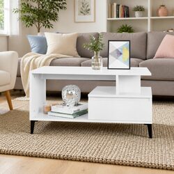 Coffee Table White High Gloss Living Room Furniture Storage Engineered Wood