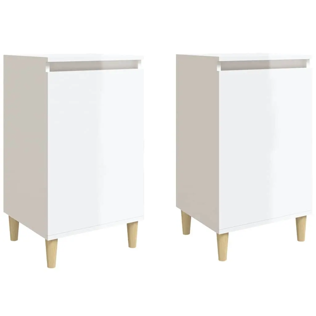 Bedside Cabinets 2 pcs White High Gloss Storage Nightstands Engineered Wood