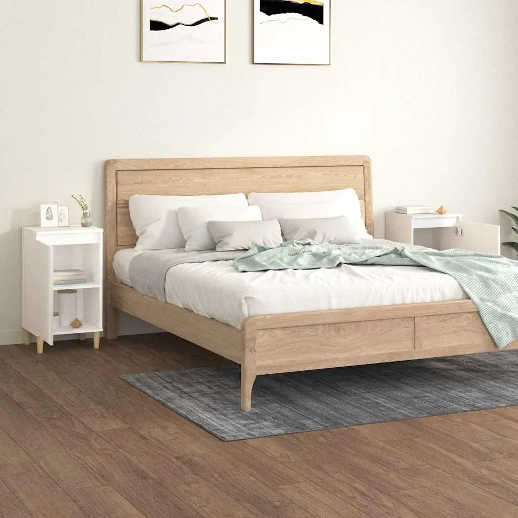 Bedside Cabinets 2 pcs White High Gloss Storage Nightstands Engineered Wood