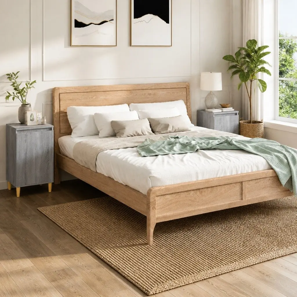 Bedside Cabinet Grey Sonoma Engineered Wood 2 Compartment Door Storage