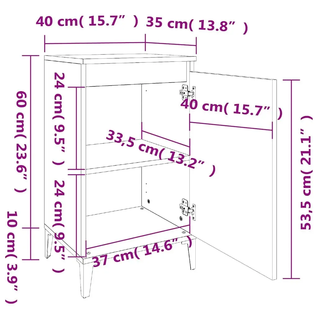Bedside Cabinet White 40x35x70cm Nightstand with Door Storage and Metal Legs