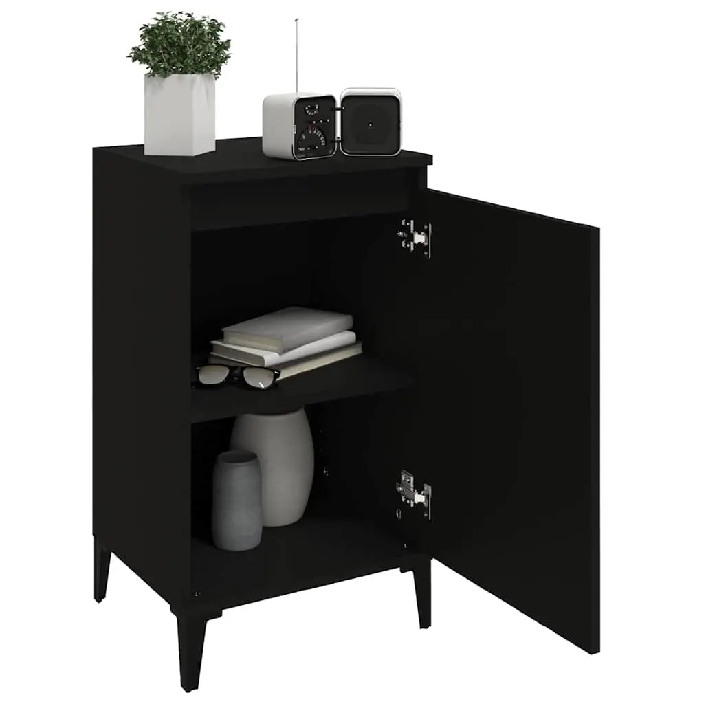 Bedside Cabinets 2 pcs Black Nightstand with Door Storage