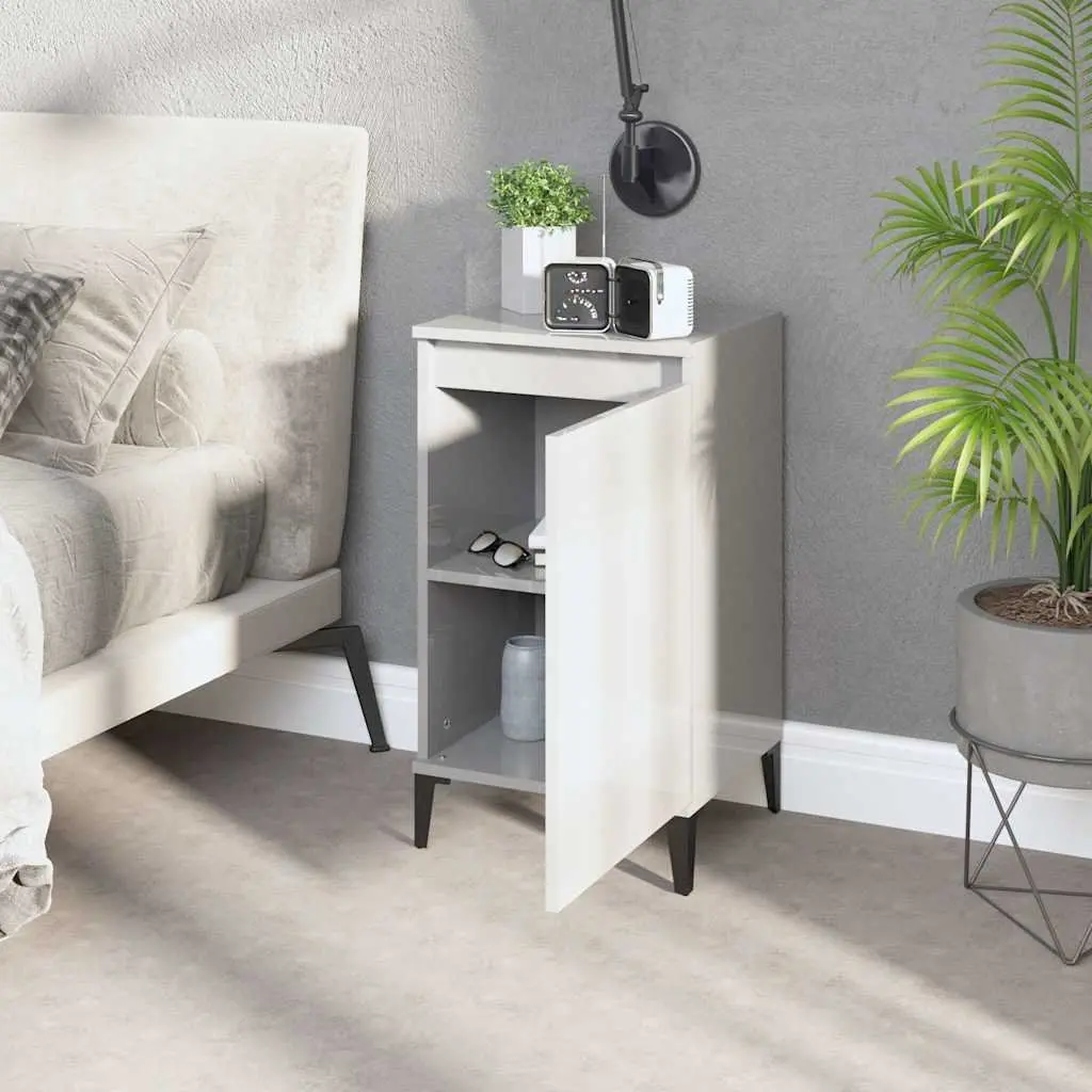 Bedside Cabinets 2 pcs High Gloss White Nightstands Bedroom Storage 40x35x70cm