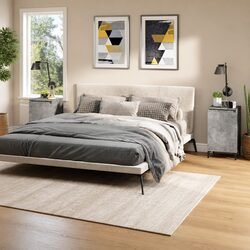 Bedside Cabinet 2 Door Nightstand Storage Side Table Grey Engineered Wood