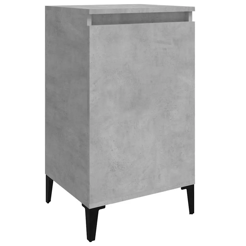 Concrete Grey Nightstands 2 Piece Bedside Cabinets with Door Engineered Wood and Metal Legs for Bedroom Storage