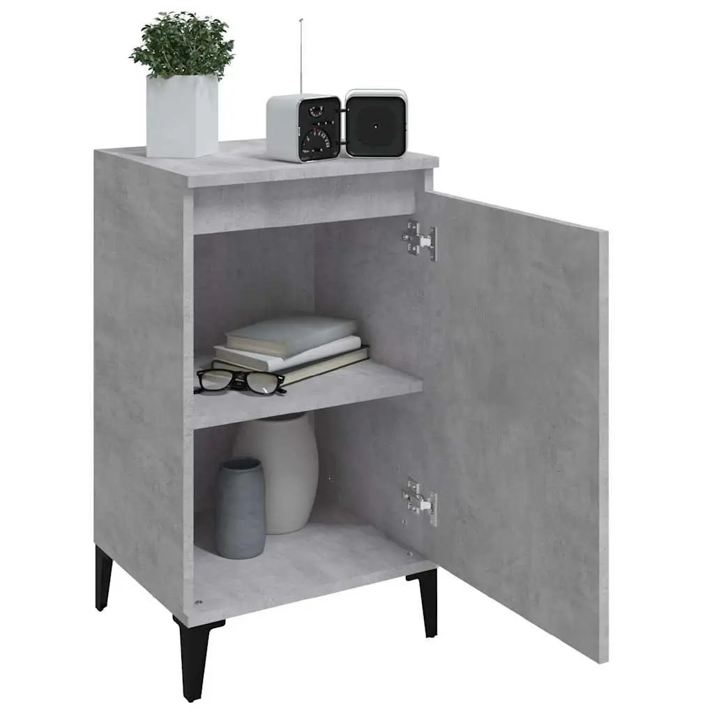 Concrete Grey Nightstands 2 Piece Bedside Cabinets with Door Engineered Wood and Metal Legs for Bedroom Storage