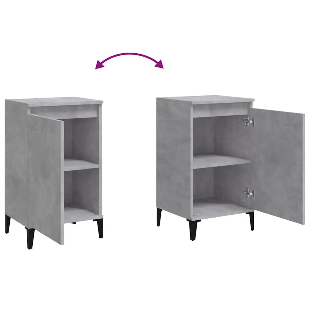 Concrete Grey Nightstands 2 Piece Bedside Cabinets with Door Engineered Wood and Metal Legs for Bedroom Storage