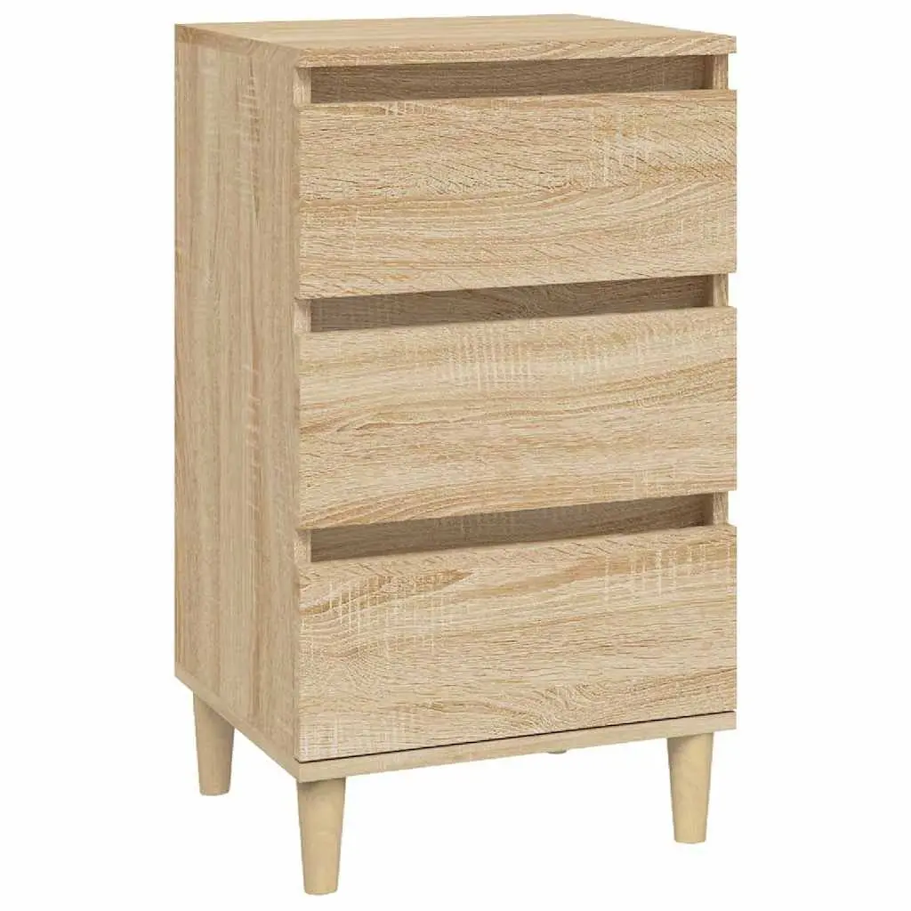 Bedside Cabinet Brown Engineered Wood 3 Drawer Nightstand Storage